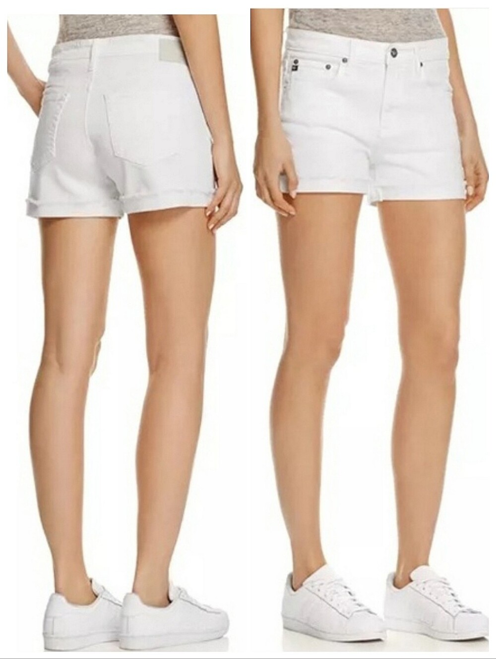 AG Denim "Hailey Boyfriend Roll Up" Denim Shorts White 24 Resortwear Coastal